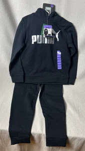 PUMA Girls' Kids' 3-piece Set BLACK/WHITE FLEECE SWEAT SUIT w t-shirt XS 5/6 - Picture 1 of 5