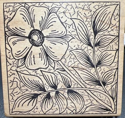 FLOR MAGENTA SELLO DE GOMA FONDO HOJA FLORAL Montado en Madera 19062M Foto 1 de 4