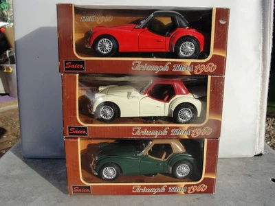 1960'S SAICO DIECAST TRIUMPH TR3A CARS X 3   1:24  SCALE NEW OLD STOCK BOXED - Image 1 of 4
