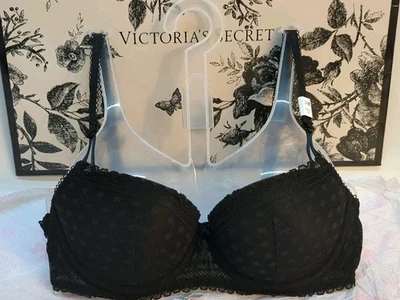 Sujetador Victoria Secret ROSA Guiño Push Up Balconette Talla 34B Malla Punto Negro Foto 1 de 4