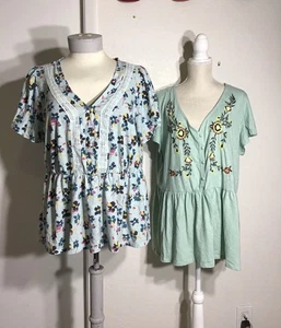 2 Lane Bryant Swing Flatterärmel bestickt Babydoll Top Gr. (22-24).       - Bild 1 von 11