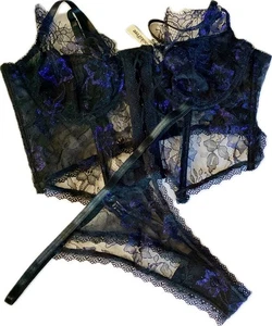 Korsett BH & Tanga Panty Set MookiFree Large Bügel verstellbar Lavendel schwarz - Bild 1 von 13