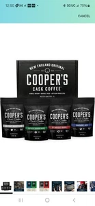 Juego de regalo de caja de café envejecida con barril de bourbon y whisky - Juego de caja de café tostada de 4 bolsas - Imagen 1 de 9