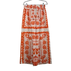 Umgee New White Orange Tropical Floral Wide Leg Pants Large High Rise Pull On - Picture 1 of 11