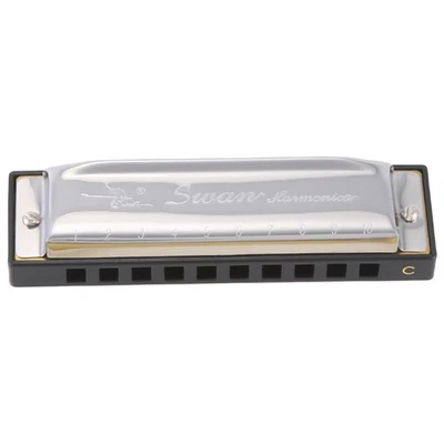 Swan Harmonica 10 Holes Key of C SILVER w/ Case Blues Harp Stainless Steel  E2A1 - image 1 of 4