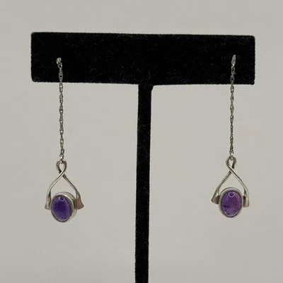 "Pendientes colgantes vintage de plata de ley con cadena de amatista de 2"" con gota artesanal sin marca" Foto 1 de 4