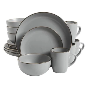 Gibson Home Rockaway Stoneware Dinnerware, Service for 4, Grey w/Gold Rim (Used) - Picture 1 of 7