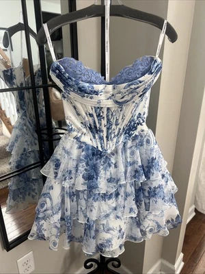 Sherri Hill 57295 00 White And Blue Homecoming/Prom Short Dress SOLD OUT Party - Image 1 of 4