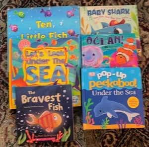 Lot of 6 kids Fish books to Read With Pop Up, Surprise Flaps or Big Fold Outs - Picture 1 of 14
