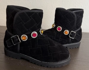 Kurt Geiger Size 4 London Mini Orson Booties Black Quilted  Jeweled Ankle Boot - Picture 1 of 11