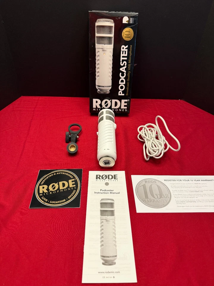 Rode PODCASTER USB Dynamic Microphone V2 W/ Clip Pod Cast Mic White U135170