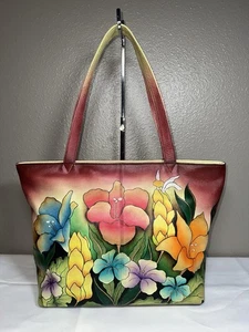 Anna By Anuschka Mediterranean Garden Hand Painted Leather Large Tote Bag - Picture 1 of 15