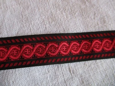 passementerie galon broché rouge et noir vintage 1980 4 m x 2,5 cm - Photo 1/4