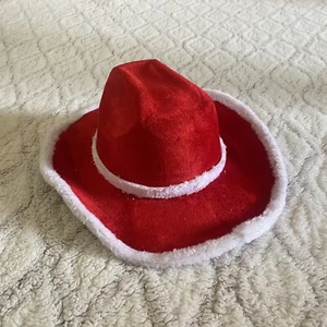 Santa Claus Cowboy Hat Unisex Red White Holiday Costume Party Soft Christmas - Picture 1 of 5
