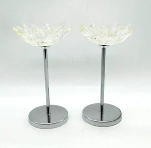 Par de candelabros de vidrio metálico flor de loto x 2 - Imagen 1 de 8