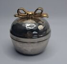 Small Silver Plated Ball W/ Gold Tone Bow Italy Trinket Box Decorative