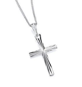 925 Sterling Silver Diamond Cut CROSS Pendant Necklace + 16 18 20 inch Chain - Picture 1 of 11