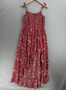 Vestido para mujer mediano rojo Ditsy floral verano midi alto bajo volantes dobladillo ahumado top - Imagen 1 de 9