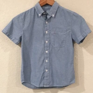 Wonder Nation Boys Sz M 8 Shirt Blue Chambray Button Short Sleeve 100% Cotton - Picture 1 of 11