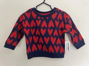 Old Navy Baby Girls Red Heart Print Cozy Fleece Pullover Sweatshirt Navy 6-12 M - Picture 1 of 3