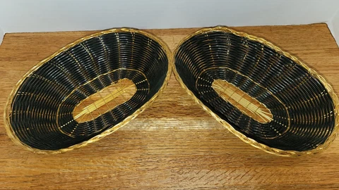 2 Winco Polypropylene And Wire (Black & Gold) Oval Woven Baskets Cover