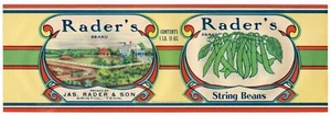 ORIGINAL CAN LABEL VINTAGE 1920S RADERS BRISTOL TENNESSEE FARM RANCH STRING BEAN - Picture 1 of 1