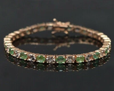 Brazalete nupcial tenis de plata de ley 925 con piedras preciosas de morganita natural y esmeralda Foto 1 de 4