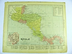 1895 Original Color Map Central America and Panama Historic 11 x 14 Map - Picture 1 of 2