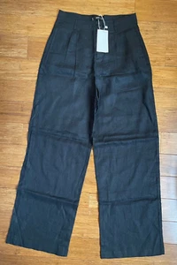 MNG Women's 100% Linen Black Pants Size 2 NWT - Picture 1 of 9