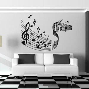 Notas musicales partitura de pared pegatina de pared pegatina de vinilo grande negra decoración del hogar - Imagen 1 de 2