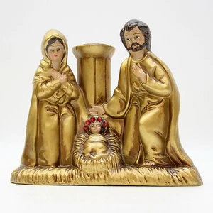 Vtg Gold Nativity Scene Candle Holder Christmas Scene Jesus Mary Joseph Japan - Imagen 1 de 10