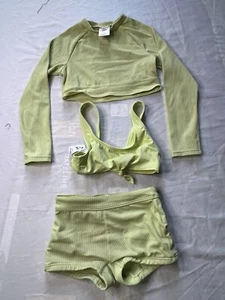 Girls Art Class 3 Piece Swimsuit Swim Set Bikini Bathing Suit Size XS 4/5 Green - Picture 1 of 11