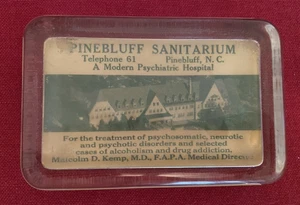 Vintage Glass Paperweight Pinebluff Sanitarium NC Mental Institution Mitchum - Picture 1 of 10
