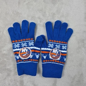 New York Islanders Knit Gloves Blue Orange Fair Isle NHL Hockey Team Womens - Picture 1 of 3