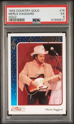 Merle Haggard 新秀 1992 年 CMA 纯银乡村金 #15 金色 PARALLEL - PSA 5 — 第 1/3 张图片