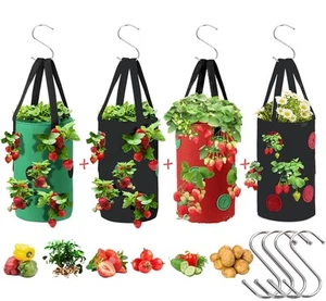 4 Pcs Upside Down Strawberry Planter 3 Gallon Hanging Strawberry Planter Bags... - Picture 1 of 6