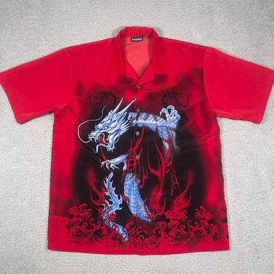 Vintage ODO Shirt Mens XL Red Ghost Dragon Front and Back Button Up 90s Y2K - Image 1 of 4