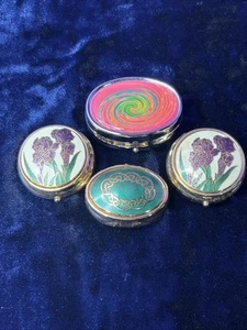 Enamel Mini Pill Boxes / Trinket Boxes - Lot Of 4 Iris /Swirl /Celtic - Picture 1 of 10