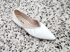 MIU MIU White Leather D'Orsay Ballet Flats Sandals Shoes IT37/US6.5 NIB - Picture 1 of 8