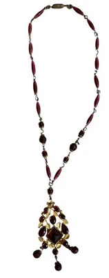 Collar Lavalier Cascada Latón Vidrio Granate Renacimiento Victoriano 16" Foto 1 de 4