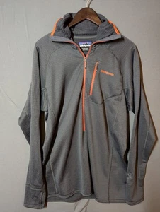 Patagonia R1 Pullover Hoodie Men's XL Gray Grid Fleece Orange Trim Made Colombia - Picture 1 of 13
