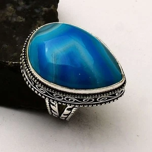 Anello design antico etnico pietra preziosa agata del Botswana gioiello misura USA-7,25 AR 60038 - Foto 1 di 1