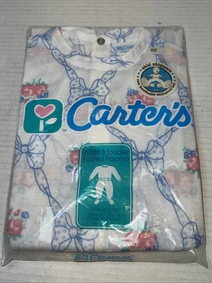 Pijama vintage con lazos florales Carters con patas para niños pequeños blanco talla 3 años nuevo hecho en EE. UU. Foto 1 de 4