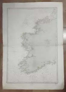 IRELAND SOUTH & WEST COAST 1865 (1889) VERY LARGE ANTIQUE SEA CHART 19TH CENTURY - Picture 1 of 15