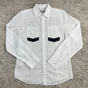 Bikkembergs Shirt Boys 14A XL Button Long Sleeve White Logo Dress Spellout EUC - Picture 1 of 9