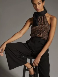 Anthropologie Sunday in Brooklyn Jacquard Halter Top Black Brown , Sz XS, NWT - Picture 1 of 14
