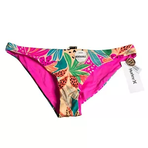 Hurley Reversible Bikini Bottom Large Bahia Moderate Fit Pink & Tropical Print - Picture 1 of 7