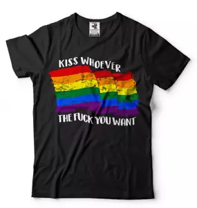 Kiss Whoever You Want LGBT Pride Shirt Rainbow Flag Lesbian Transgender T-shirt - Picture 1 of 8