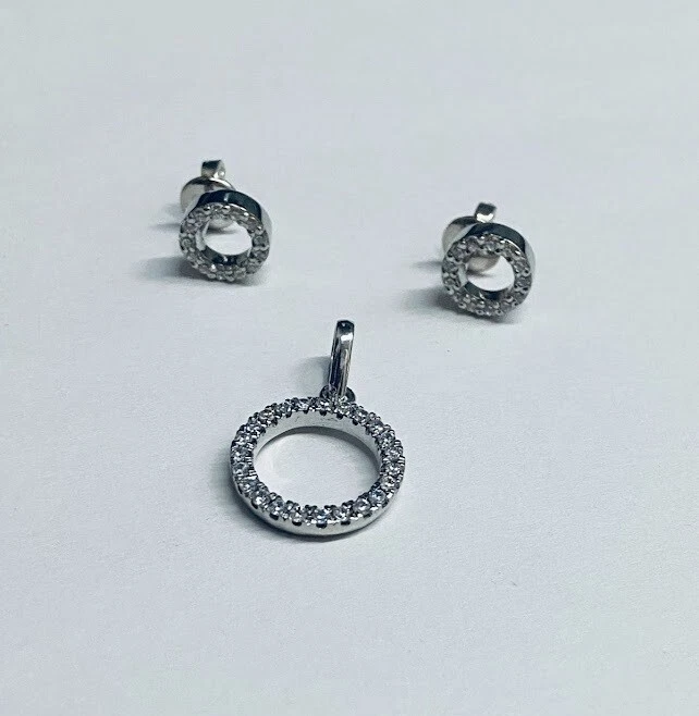 0.80TCW Diamante Ciondolo Orecchini Set Rotondo per Donna Argento Sterling - Immagine 1 di 4