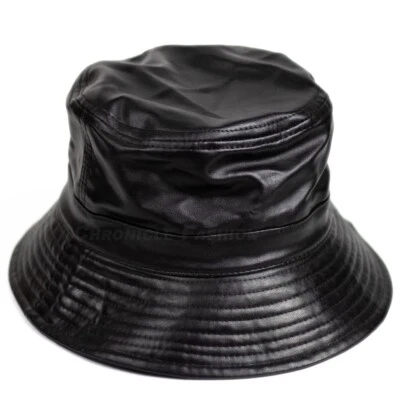 Bucket Hat Mens Faux Leather Vintage Hip Hop Streetwear Casual Boonie Summer Cap - Image 1 of 2